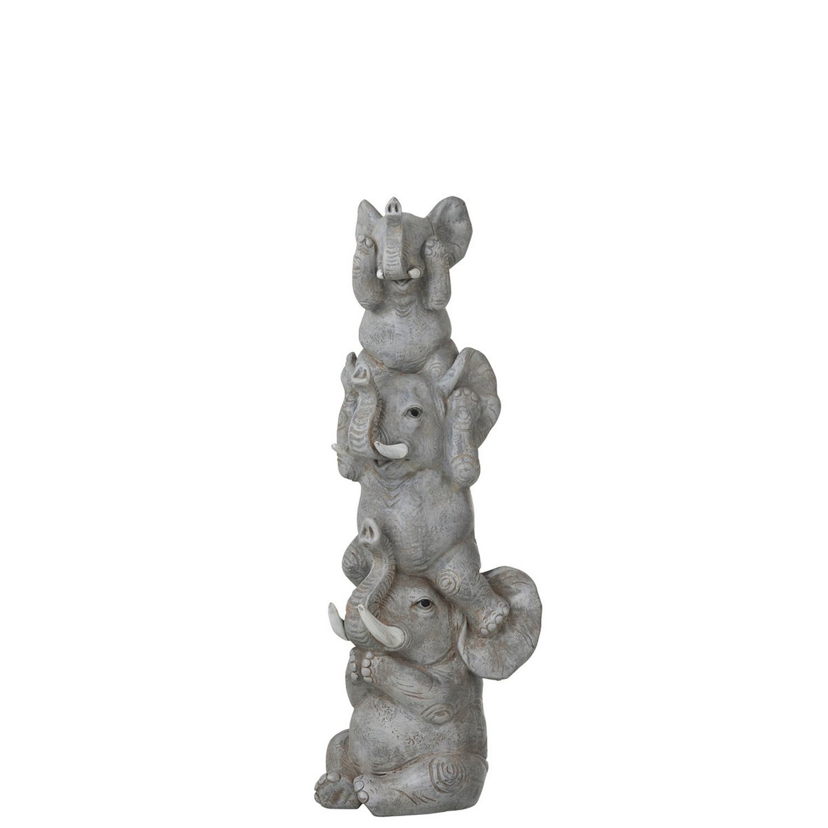 Figurine Éléphant J-Line en polyresine grise, symbolisant entendre, voir, se taire