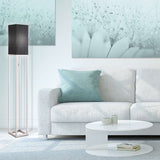 Lampe debout "Alfa", lampadaire moderne en métal et textile en chrome / gris foncé, avec une prise E27, 150,5 cm de haut, lampe chic pour le couloir, le salon et le bureau