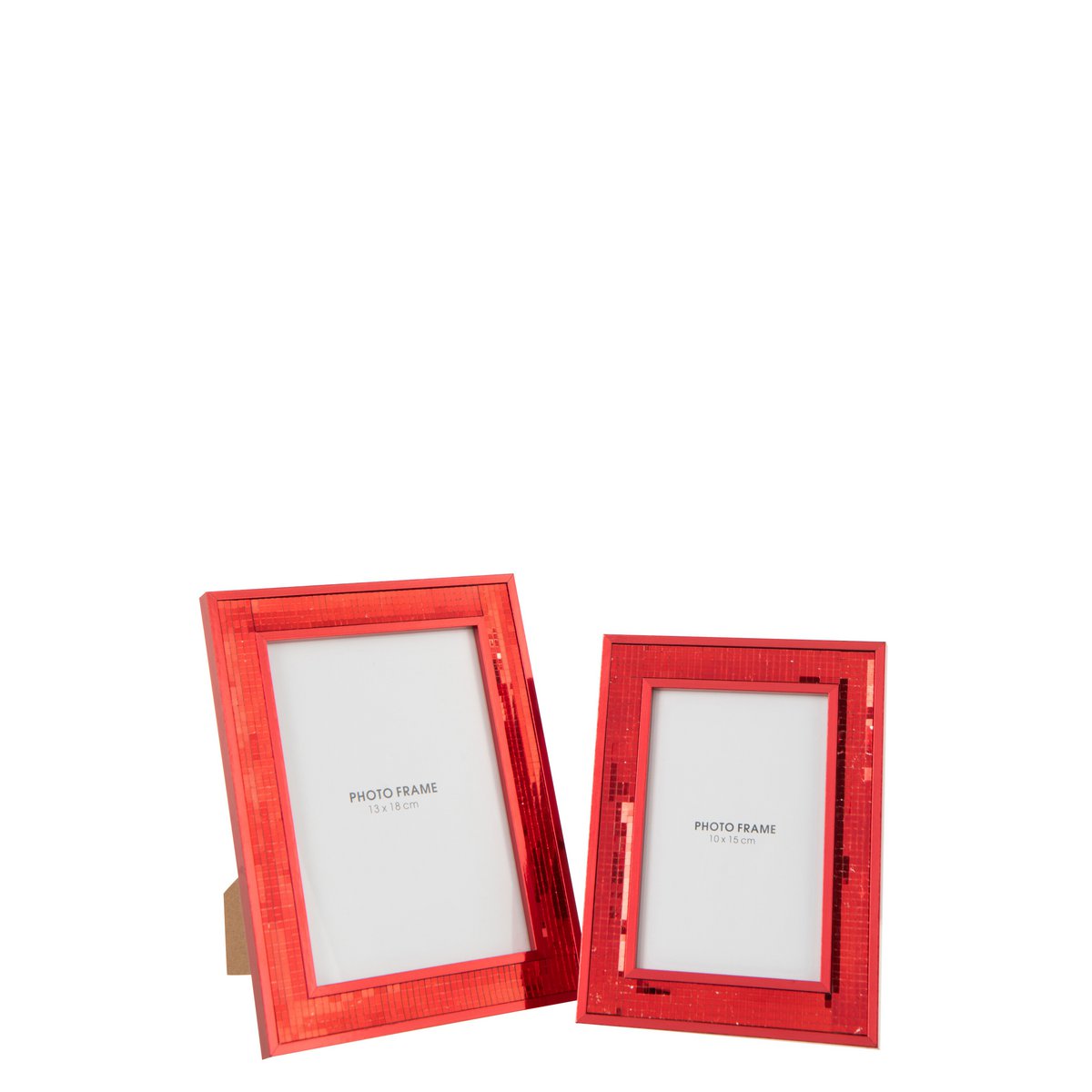 Cadre photo J-Line en verre rouge, ambiance chic dans un salon.