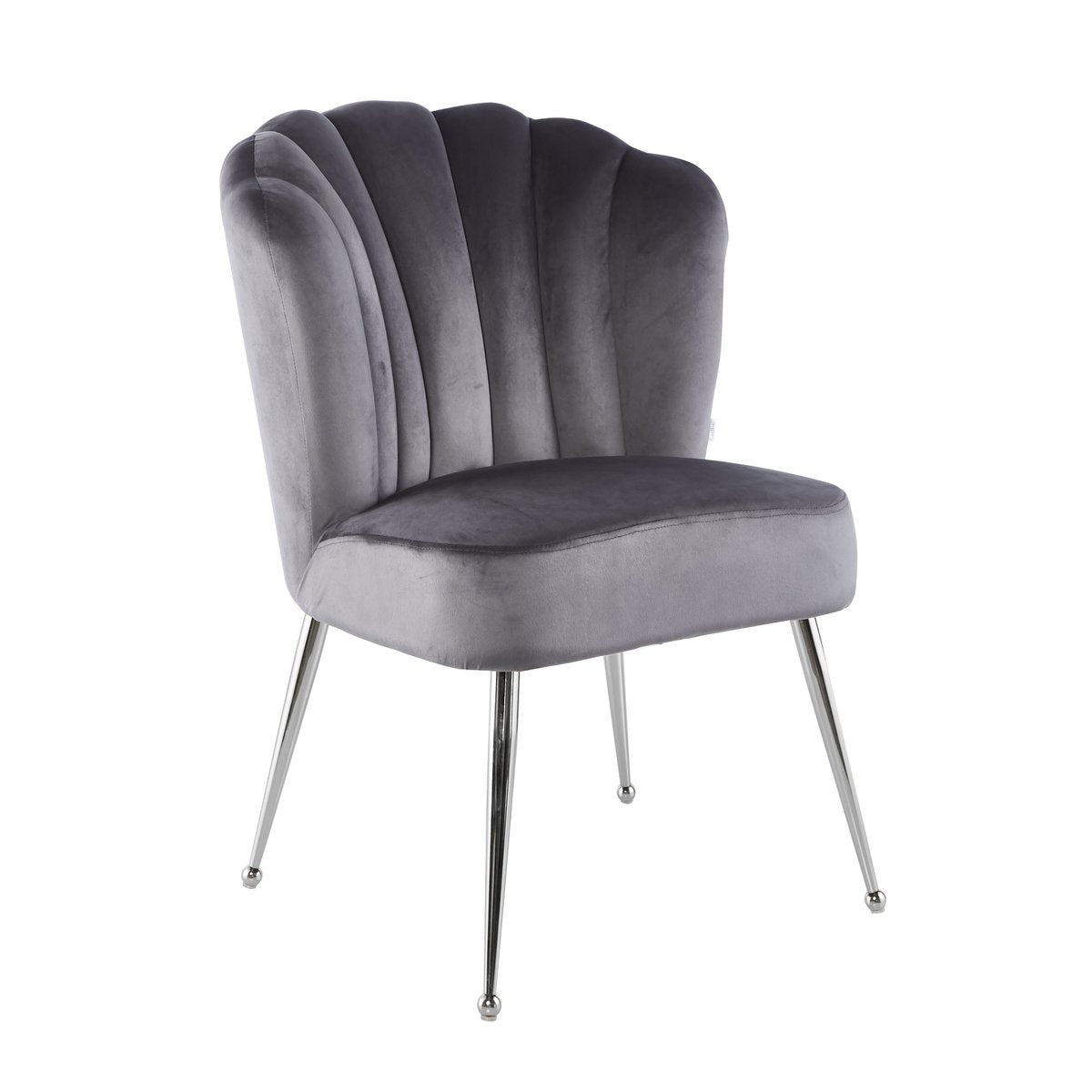 Chaise Sara en velours gris avec cadre chromé, design moderne