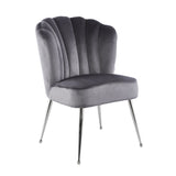 Chaise Sara en velours gris avec cadre chromé, design moderne