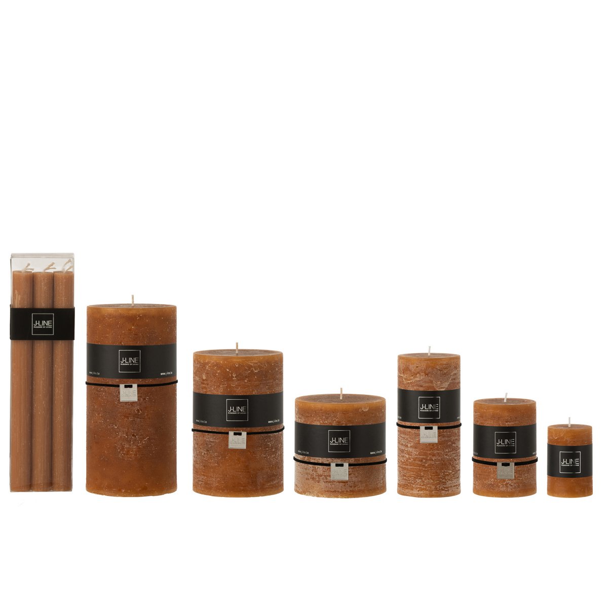 Bougie de table J-Line caramel, vue de face avec boîte de 6