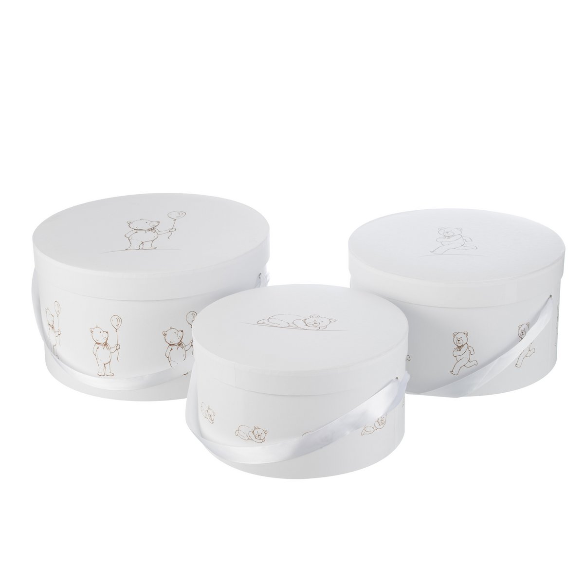 Set de 3 boîtes rondes J-Line en carton blanc, vue de face