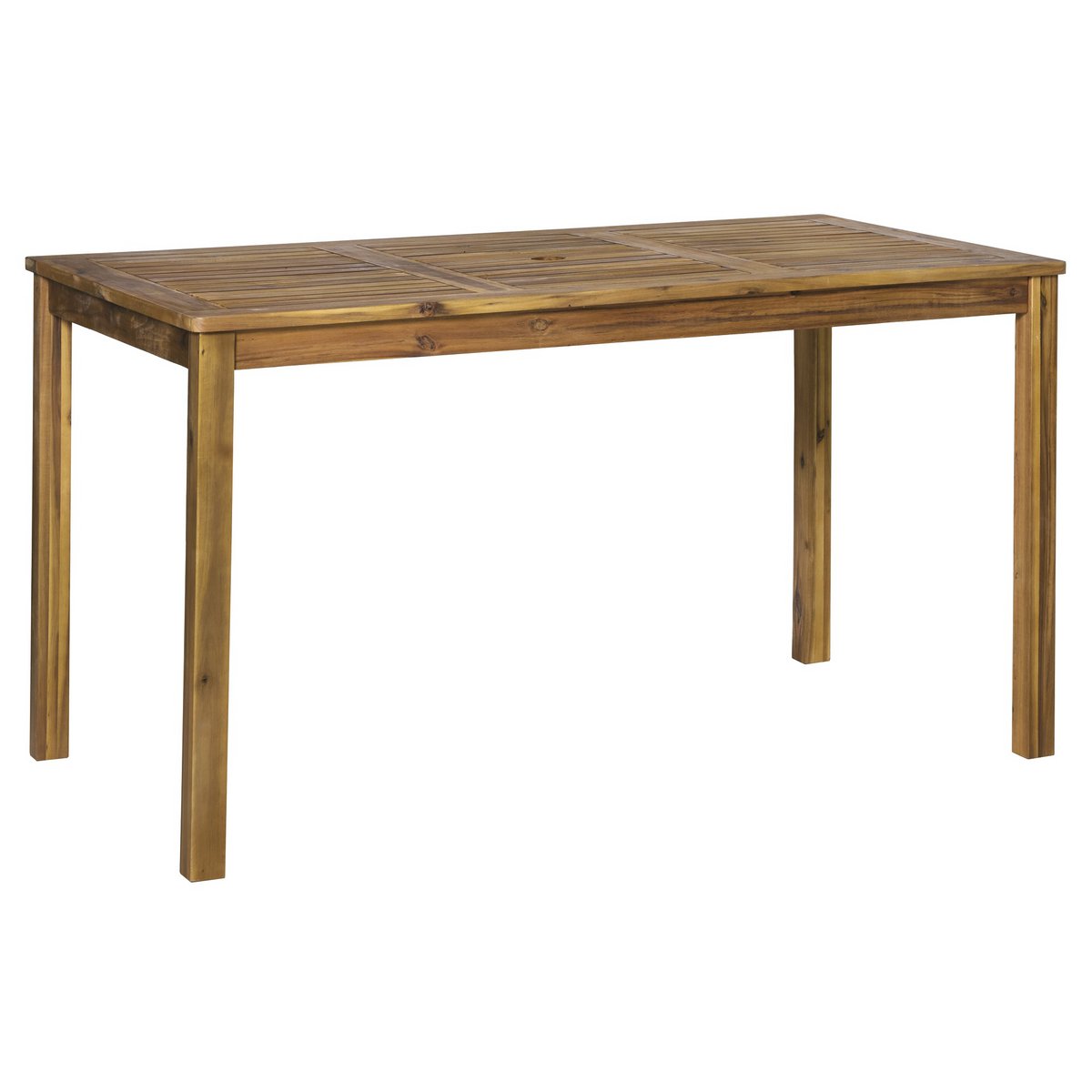 Vue de côté de la table de jardin en bois d'acacia