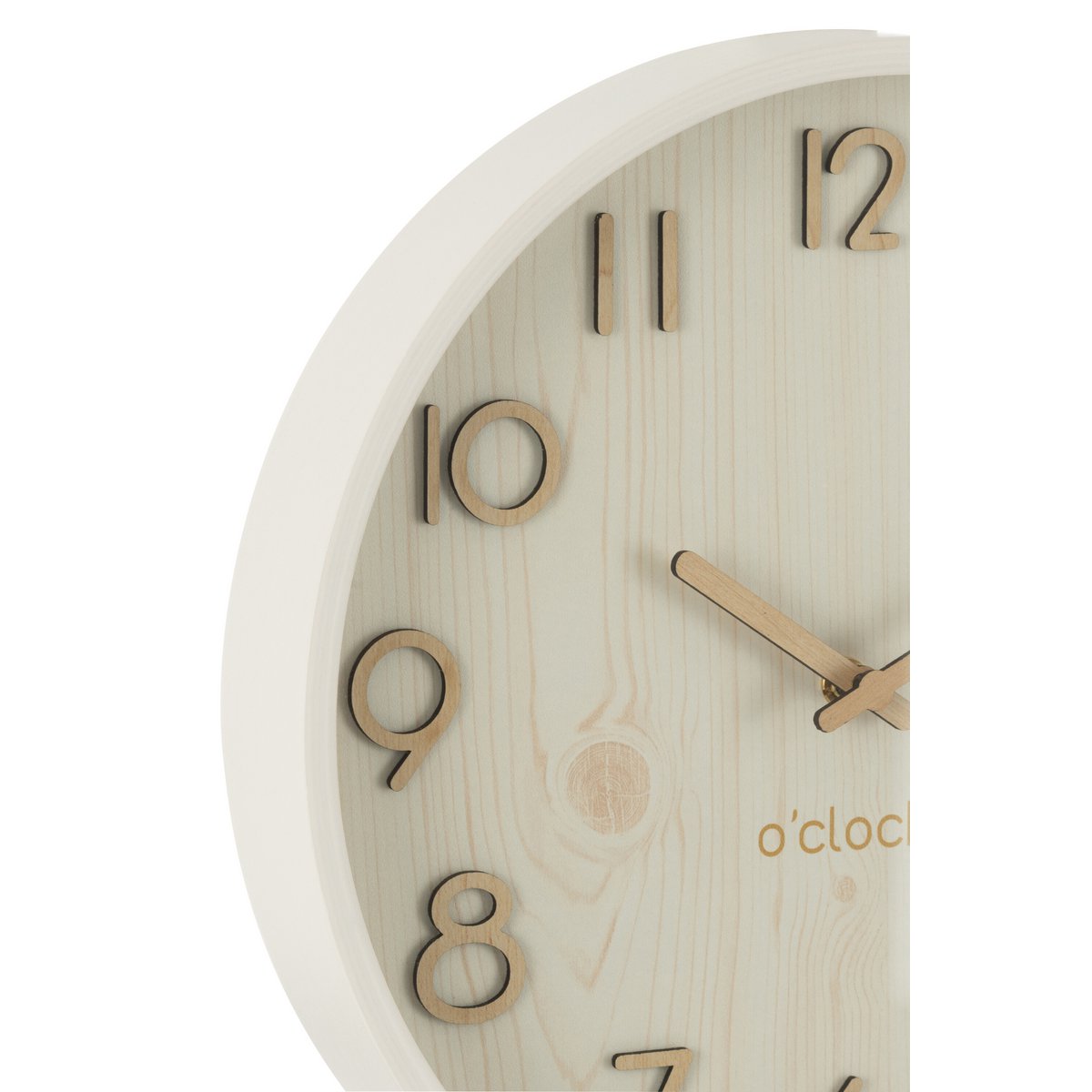 Horloge murale J-Line en bois blanc, design scandinave élégant.