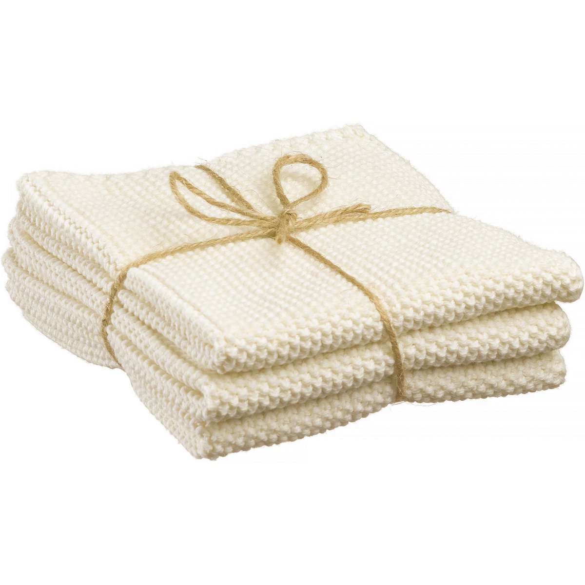 Lot de 3 essuie-mains tricotés Izan en Ecru, 25 x 25 cm, style élégant et éco-responsable.