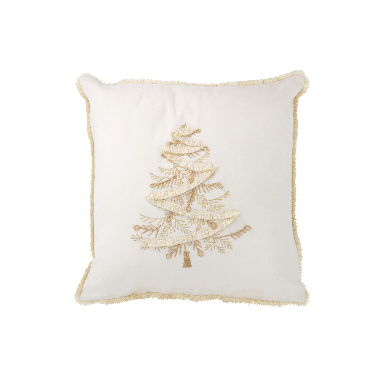 Coussin J-Line Arbre en textile blanc et doré, vue de face
