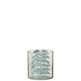 Vase Feuilles de J-Line en verre bleu et transparent, Ø 15 cm