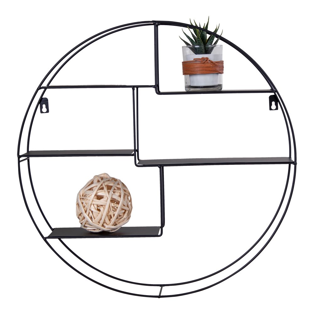 Étagère Genk en acier noir vue de face avec design circulaire