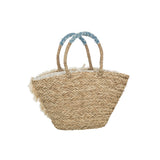Détail des franges et motifs floraux du sac de plage J-Line