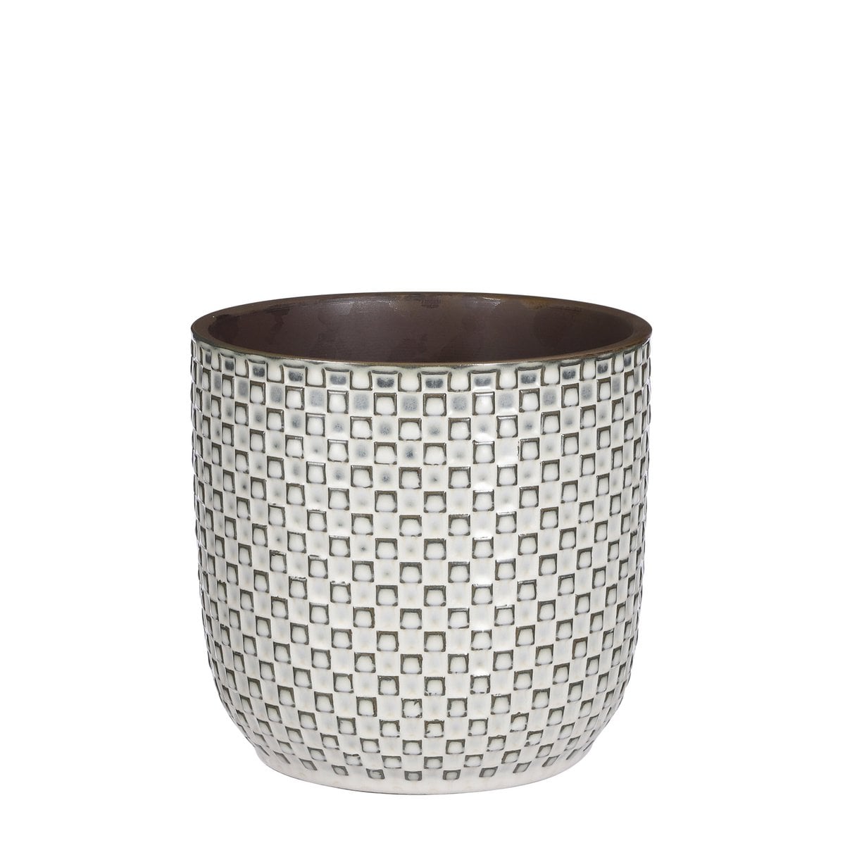 Pot de fleurs Daan Wit en céramique blanche avec motif carré