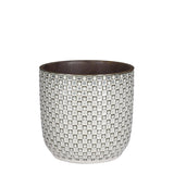 Pot de fleurs Daan Wit en céramique blanche avec motif carré