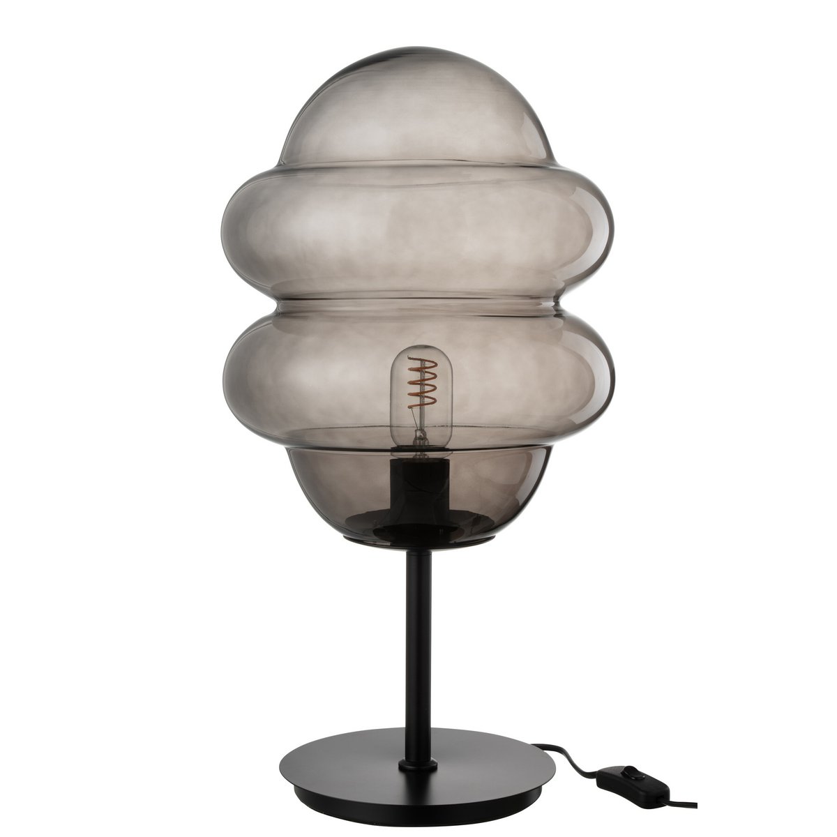 Détail de la lampe J-Spoon en verre gris, éclairage doux