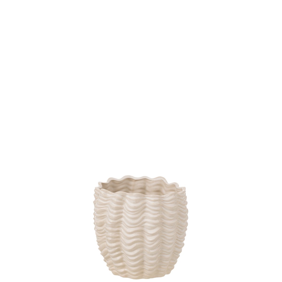 Pot de fleurs Shell en céramique beige, vue latérale montrant le diamètre