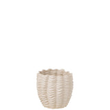 Pot de fleurs Shell en céramique beige, vue latérale montrant le diamètre