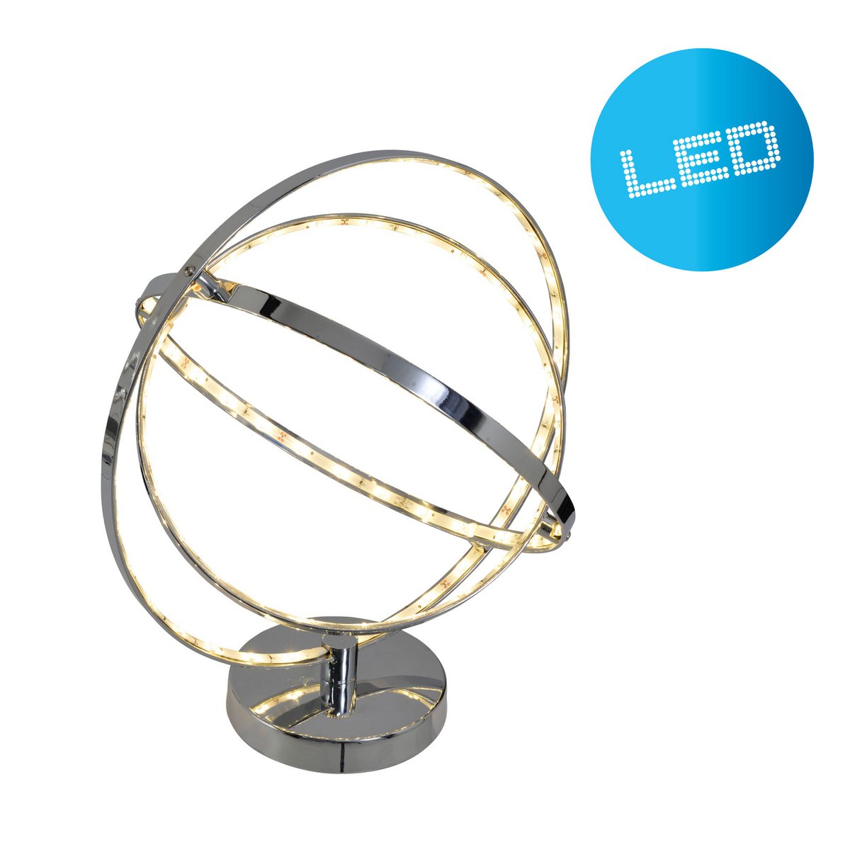 Lampe de table à LED 39 cm, métal-color en chrome, LED intégrés.