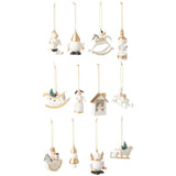 Détails des pendentifs en bois blanc et or dans la boîte J-Line