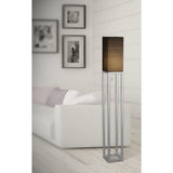 Lampe debout "Alfa", lampadaire moderne en métal et textile en chrome / gris foncé, avec une prise E27, 150,5 cm de haut, lampe chic pour le couloir, le salon et le bureau