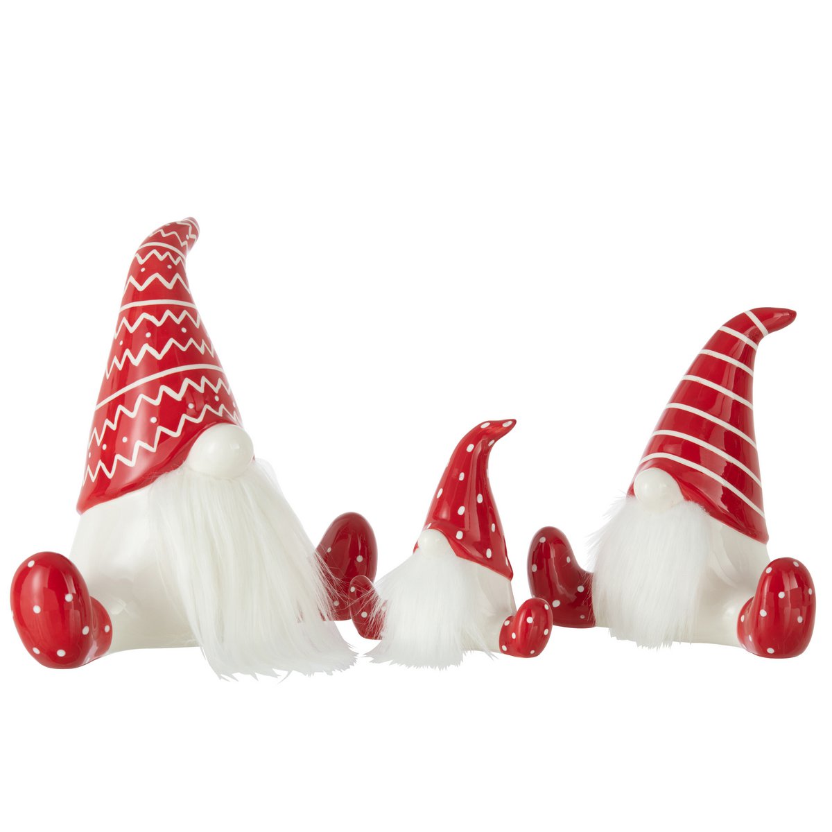 Figurine de Noël J-Line en céramique rouge et blanc, vue de face