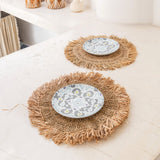 Set de table rond WAISAI en raphia avec franges, vue de dessus