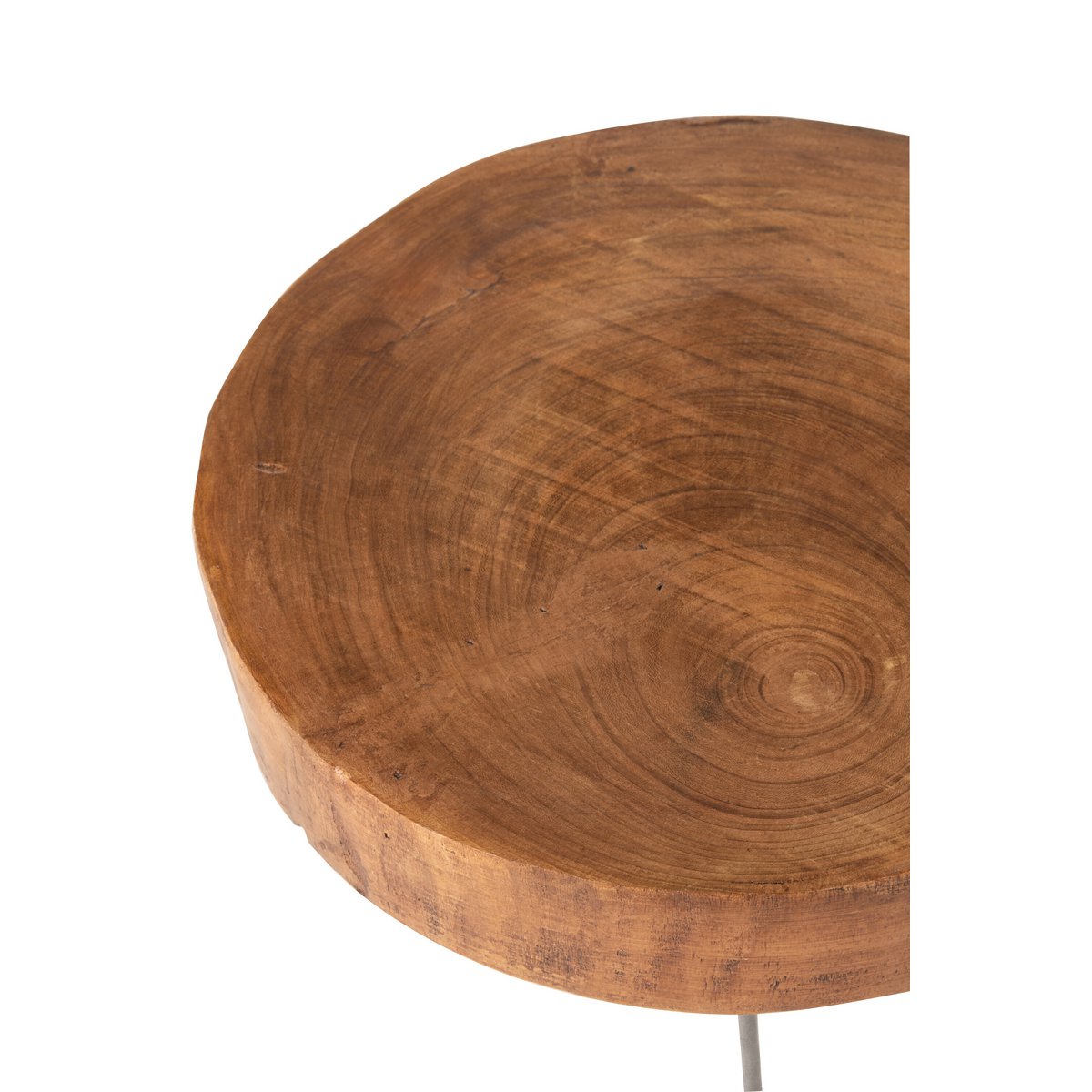 Vue de côté de la table d'appoint J-Line Paulownia en bois et métal