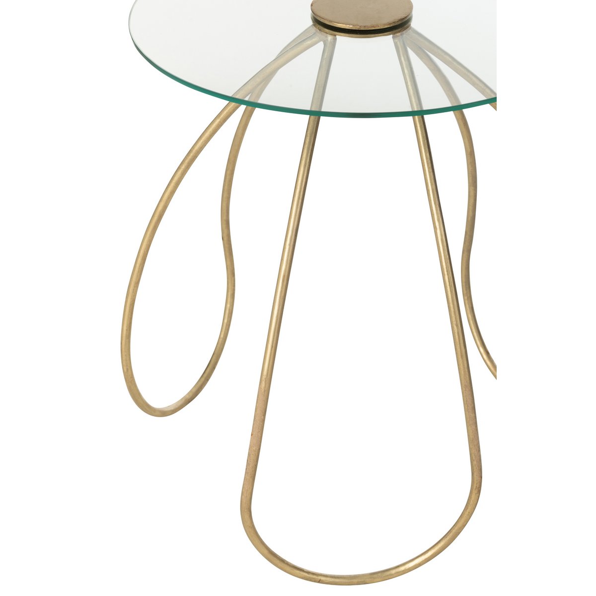 Table J-Line ronde en métal et verre doré, vue d'ensemble