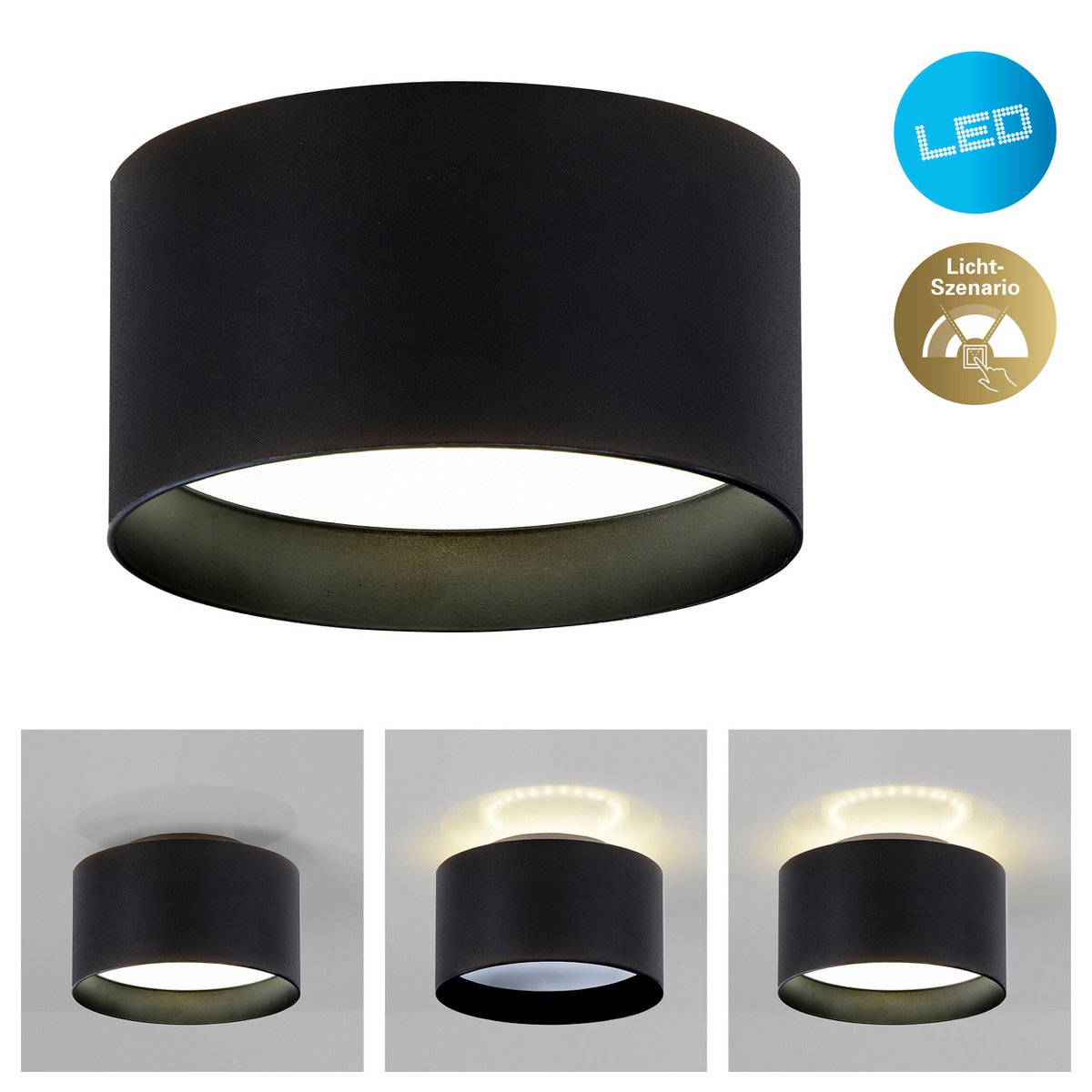 Spot LED "trios" Ø 14 cm noir, en métal et en plastique avec des LED intégrées
