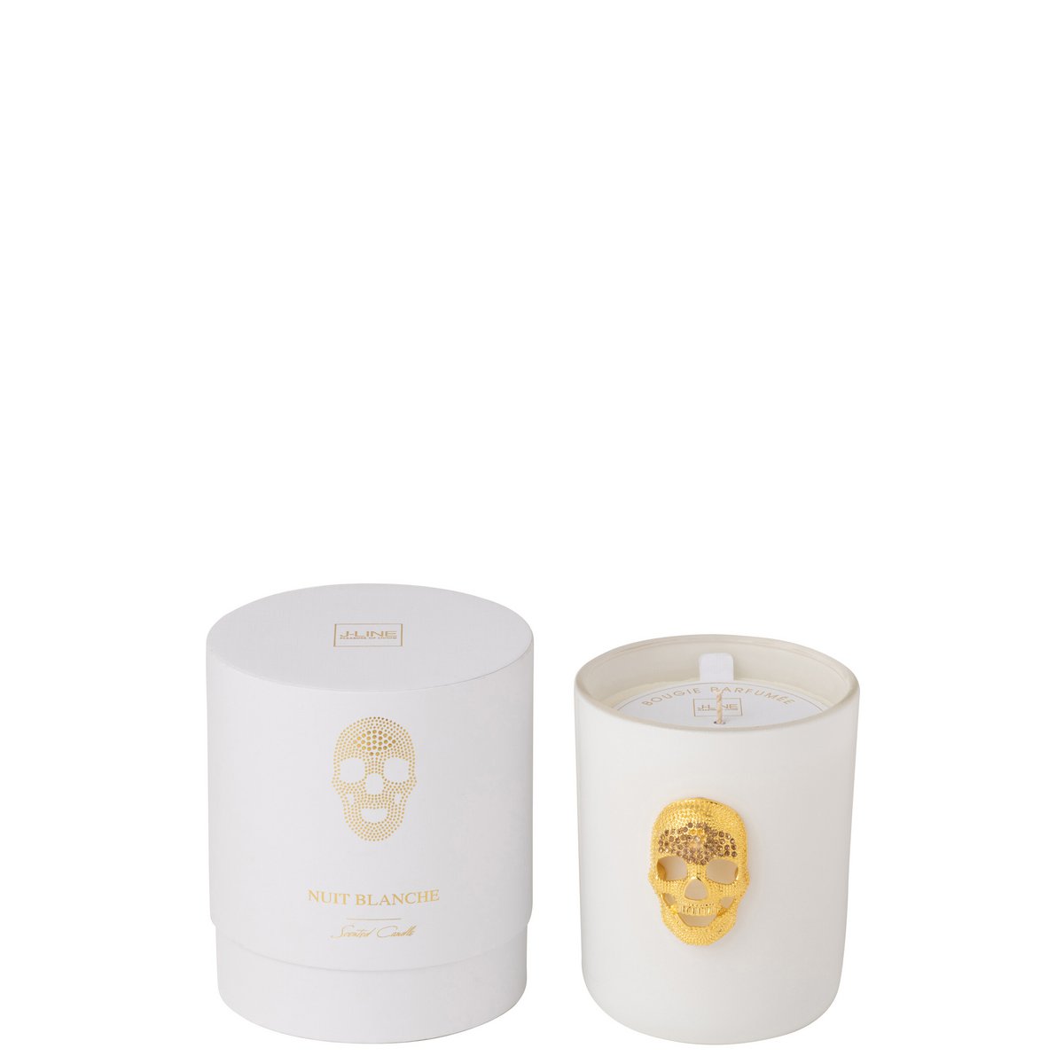 Bougie parfumée J-Line Nuit Blanche - Présentation sur une table décorée