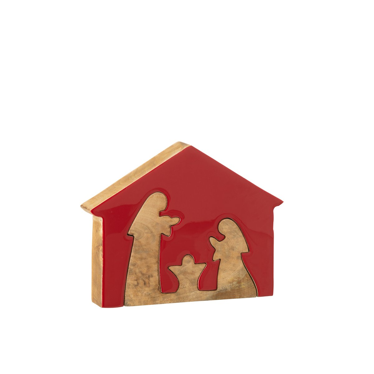 Vue latérale de la crèche en bois, soulignant son design classique