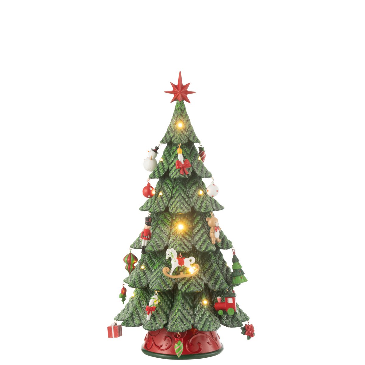 Détail de l'ornement de Noël LED J-Line sur un sapin