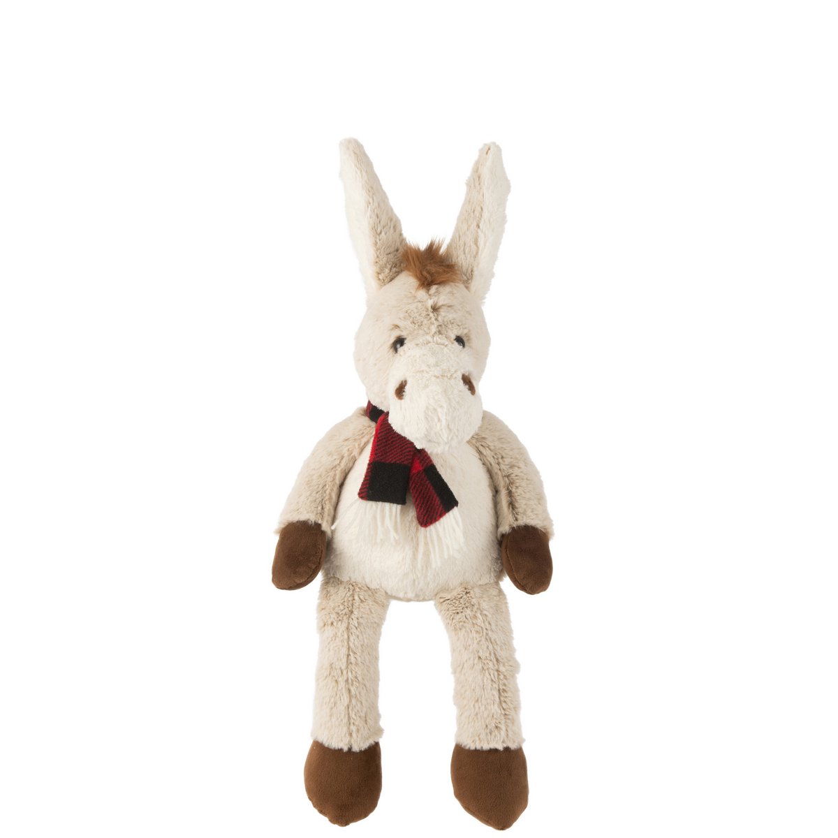 Âne en peluche J-Line beige et marron avec écharpe colorée