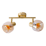 2er Spot / plafond "Libby", plafond classique en métal de couleur en laiton et verre teinté en ambre, avec socket E14, pour salle à manger, salon, couloir ou bureau, 40 cm de long