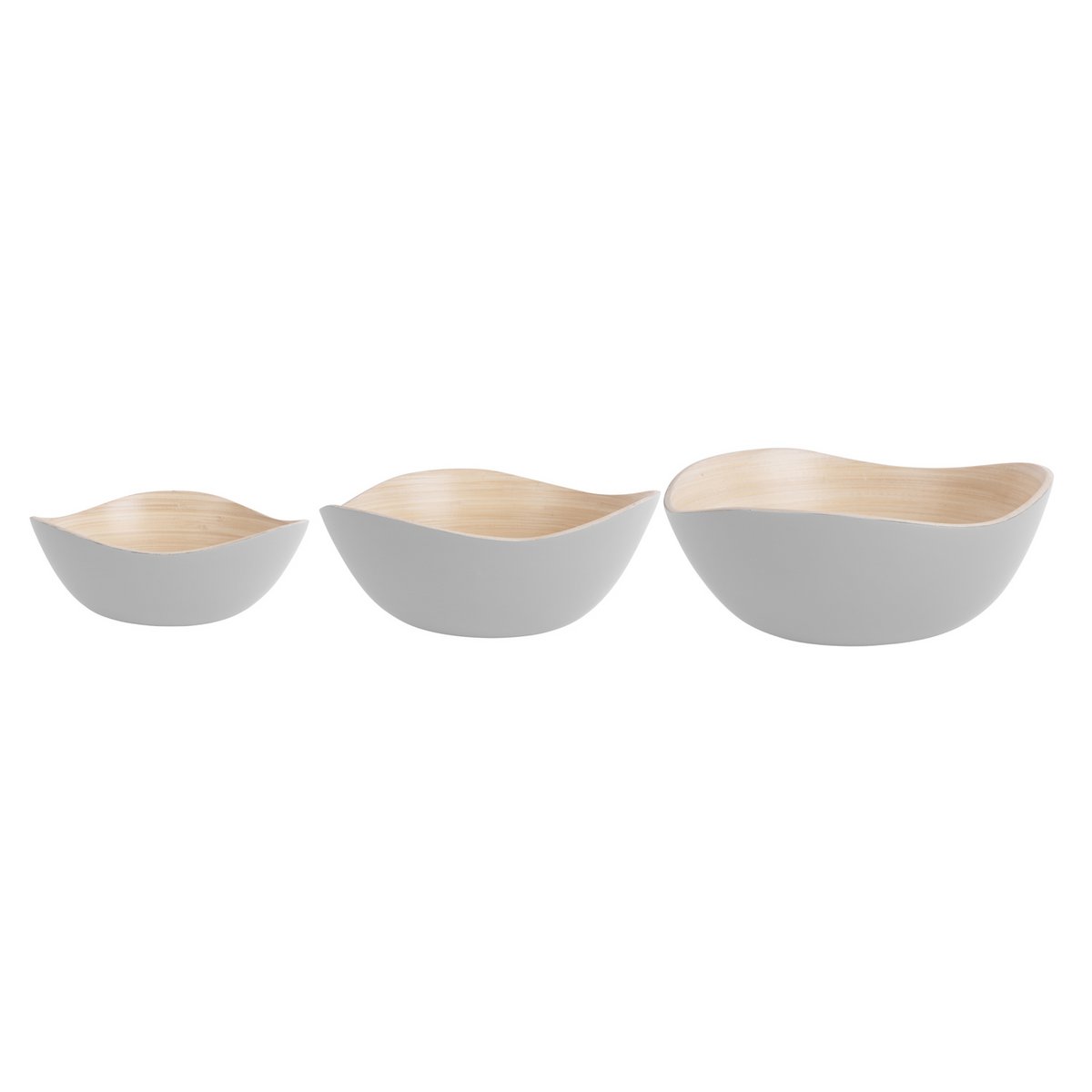 Set de bols Puro Organic en bambou, vue de dessus avec motifs naturels.