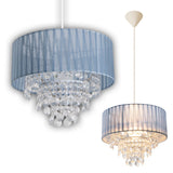 Deko Pendant Light "Crystallo", lampe suspendue en métal, en plastique transparent et matériau textile gris, socket E27, pour salle à manger, salon, couloir ou bureau, 30 cm de diamètre