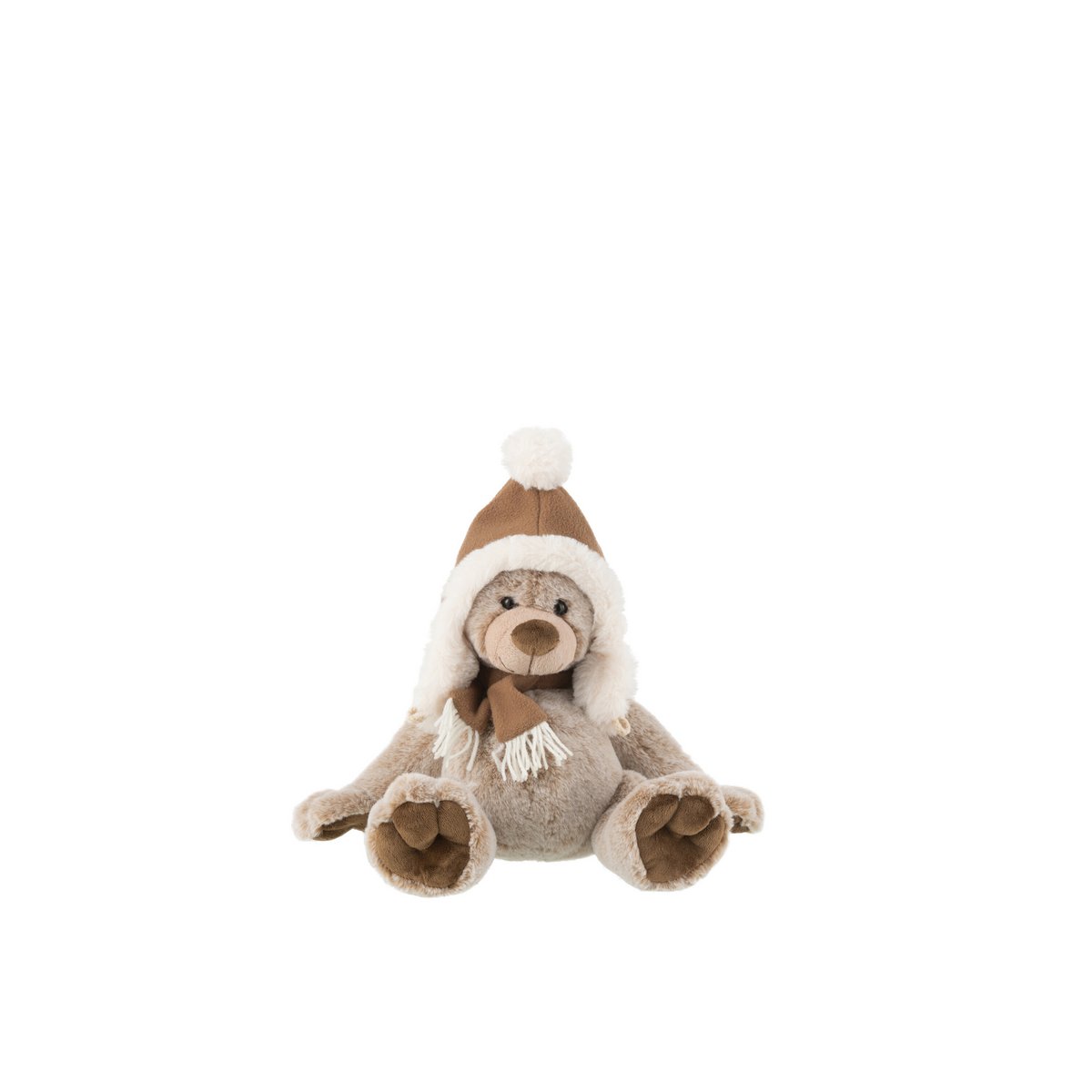 Ours en peluche marron avec chapeau, 21 cm de largeur, J-Line