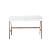 Bureau scandinave blanc avec pieds en bois, vue de face