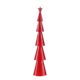 Sapin de Noël décoratif rouge en fer martelé, élégant et festif.