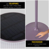 Lampe de batterie solaire "Emmi" 38 cm de haut, parapluie Ø 13 cm, métal en mûre et plastique blanc, pour la zone extérieure, cct.