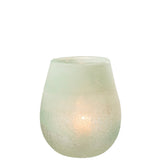 Lanterne J-Line Scavo en verre aqua, vue de face avec lumière douce