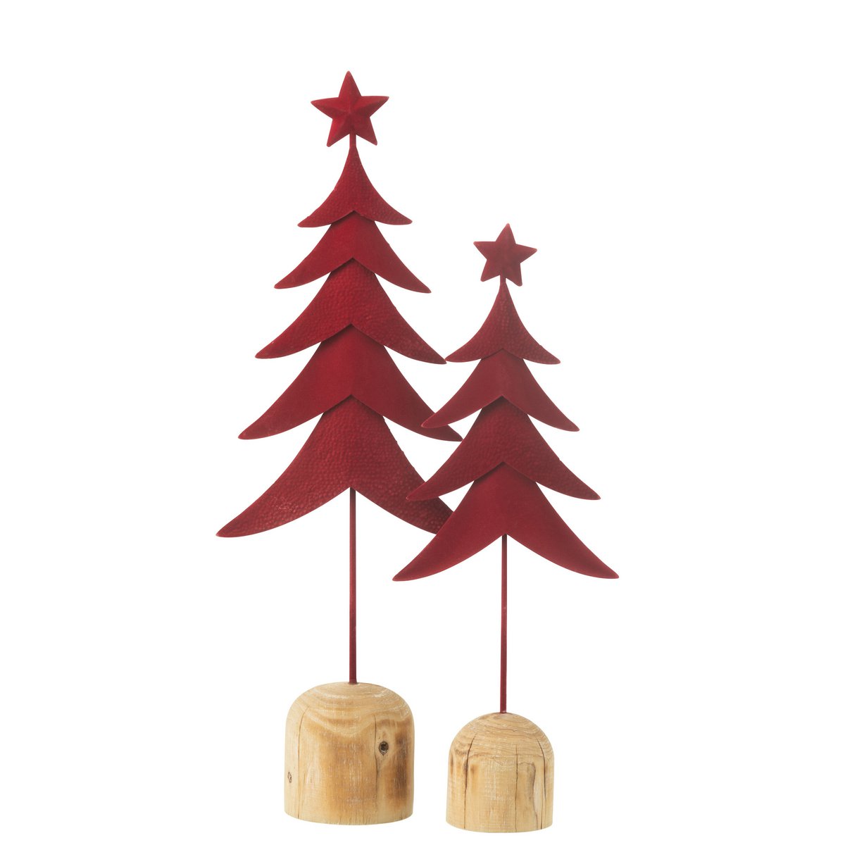 Détail du sapin de Noël en métal et bois rouge avec étoile