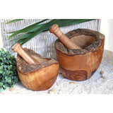 Mortier rustique Ø 12 cm avec pilon en bois d'olivier