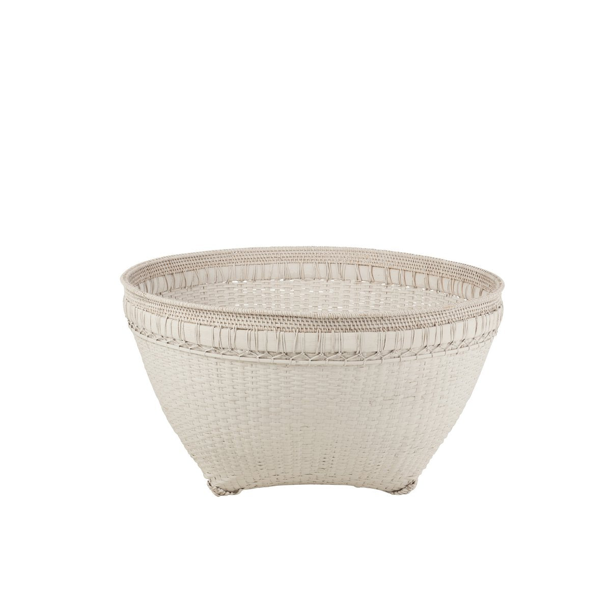 Panier rond extra large en rotin et jute blanc avec détails bohèmes