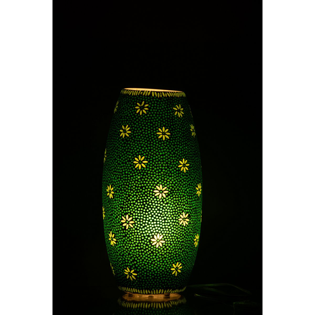 Détail de la lampe J-Line Bram en verre vert, mettant en valeur le design