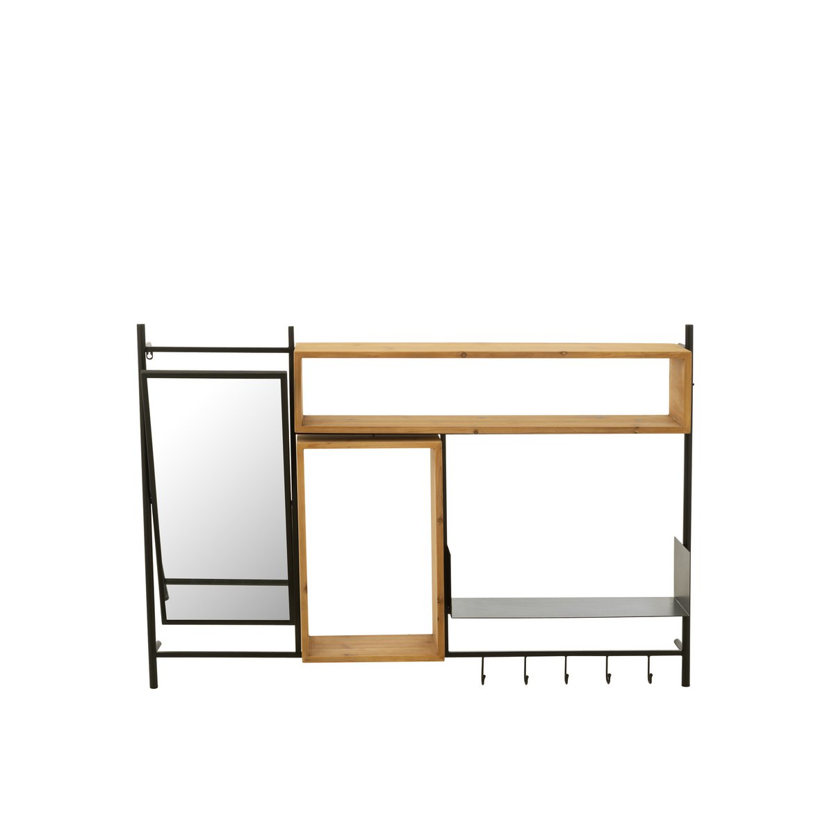 Porte-manteau mural Tina en bois et fer noir avec miroir