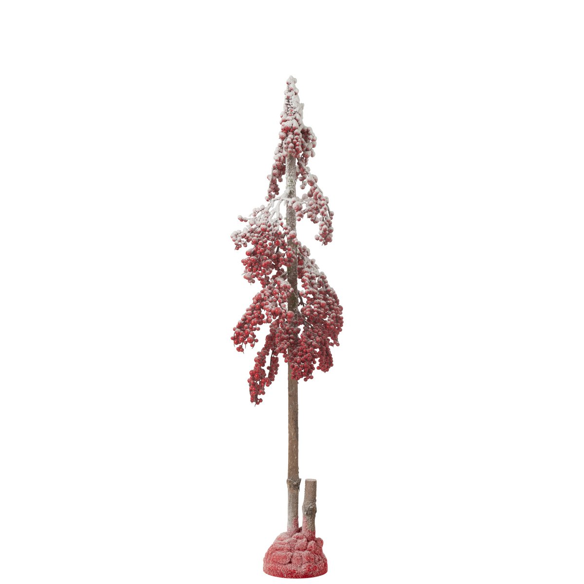Sapin de Noël rouge J-Line avec grandes baies en plastique, décoratif et élégant.