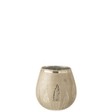 Bougeoir J-Line Leaf Round en verre argenté - ambiance décorative