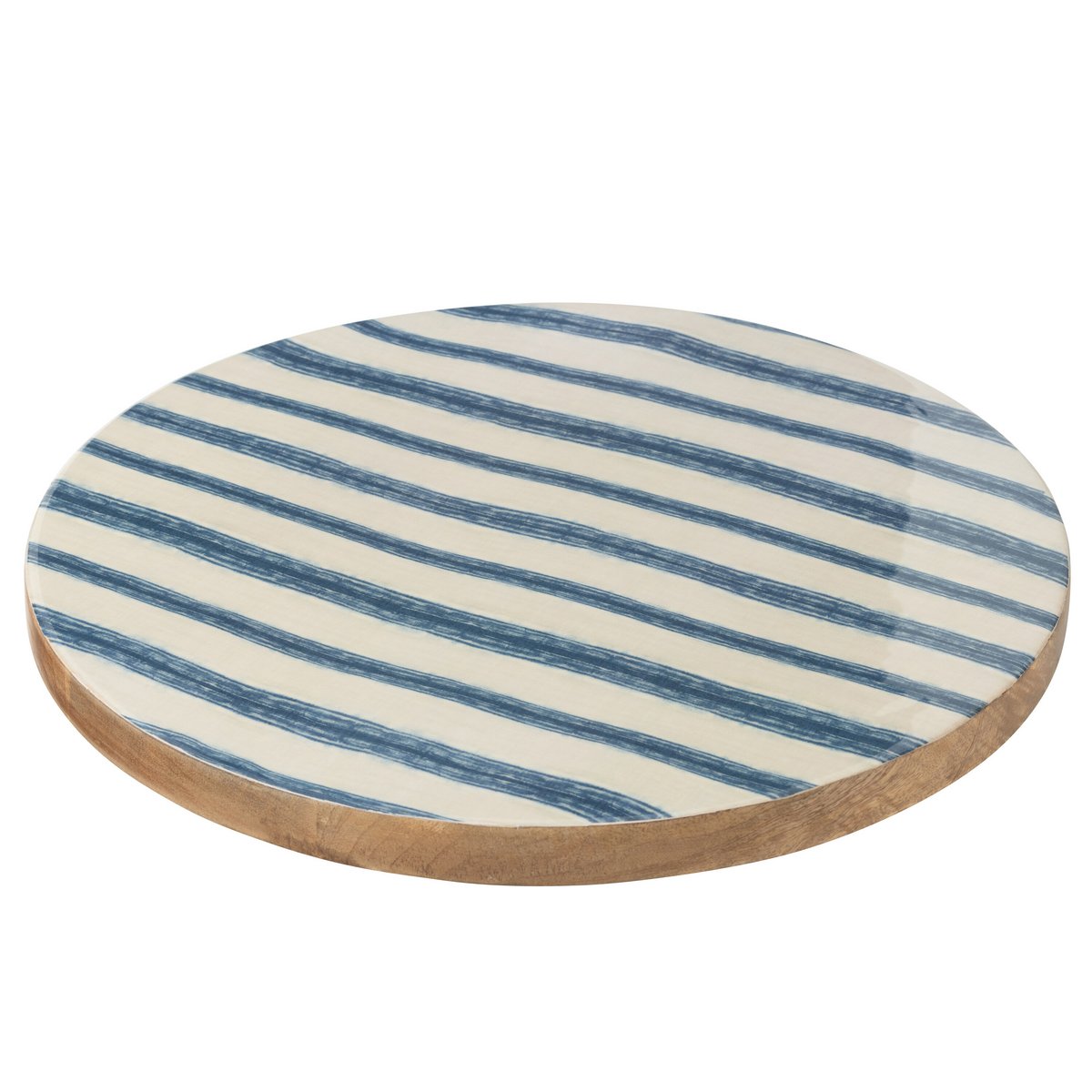Plateforme J-Line Rotating Round Stripes en bois bleu et blanc, vue de dessus