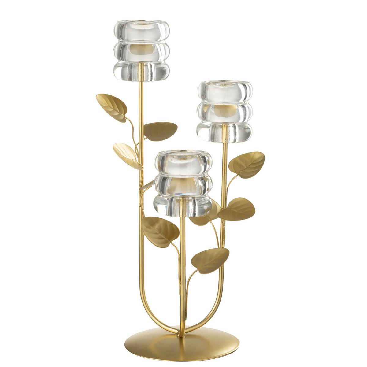 Bougeoir J-Line Branch Leaf sur une table, ambiance chaleureuse