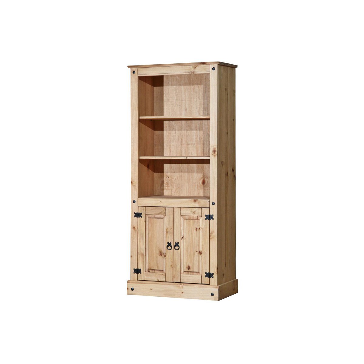 Armoire Schrank en bois massif avec finition miel et détails métalliques