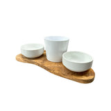 Station d'alimentation RUSTY 2x bols en porcelaine de 0,4 litre plus pot pour herbe à chat en bois d'olivier